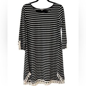 Jodifl Black & White Stripe Swing Dress w/ Tassels